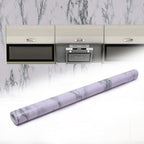 Roll of marble kitchen wallpaper with realistic white and grey pattern