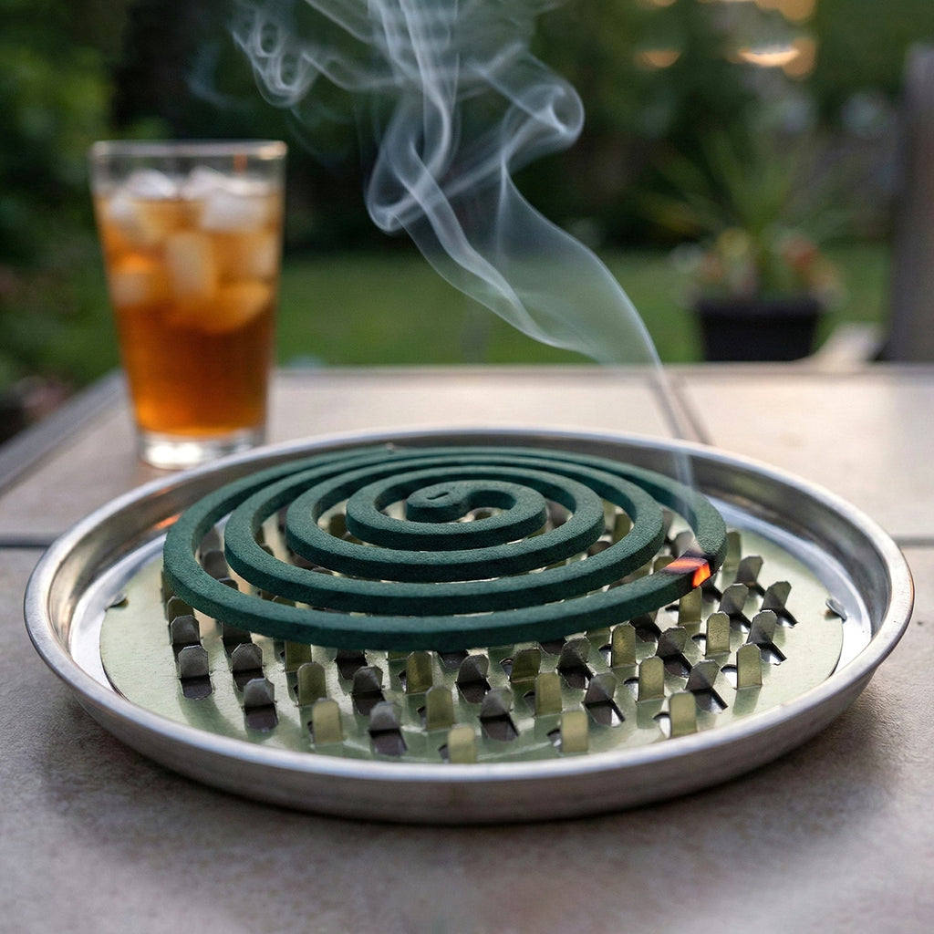 Compact round mosquito coil stand for indoor outdoor use