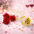 Romantic heart love table decor gift set with golden rose and red bouquet
