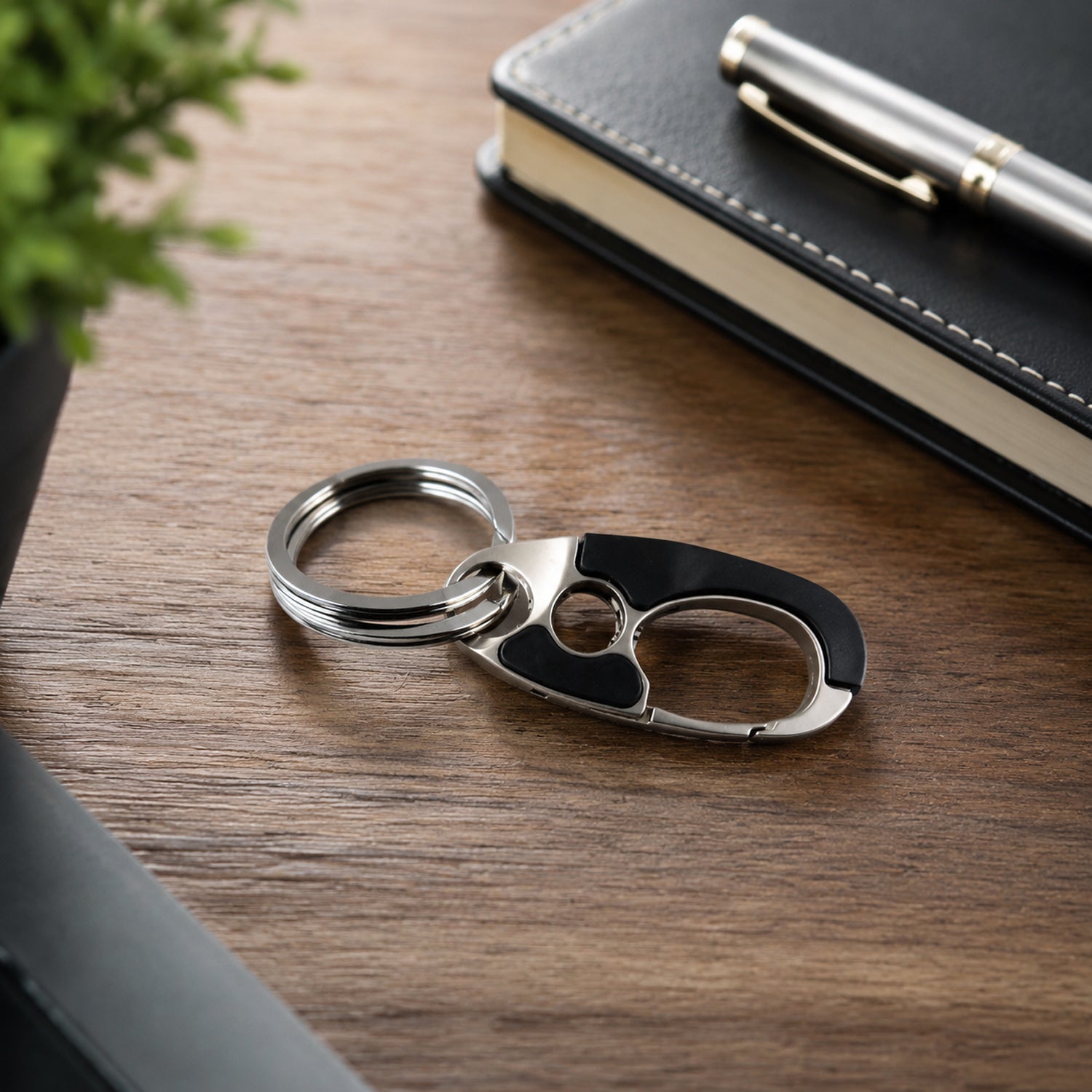 Premium stainless steel carabiner keychain front view