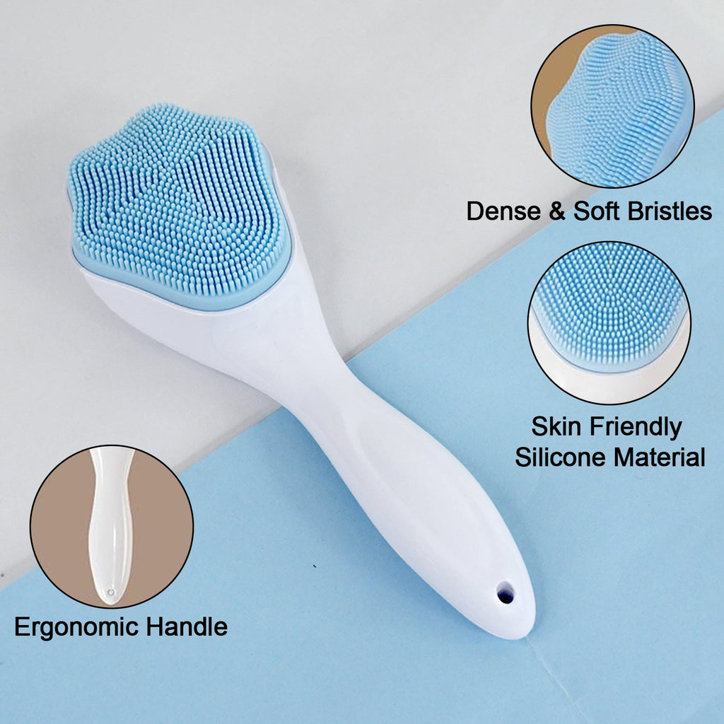 Illustration demonstrating the silicone face scrubber gently cleansing skin.