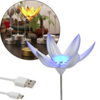 A side view of the open lotus lamp, showcasing its intricate petal design and soft ambient lighting.