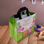 Close-up showing sturdy cardboard base of reusable birthday gift bag