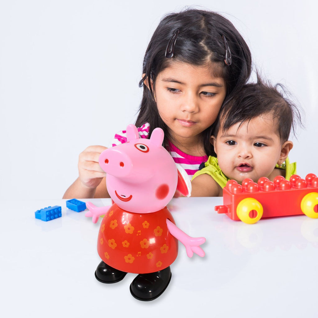 Rear view of the durable pink pig toy, showcasing its compact and child-friendly design.