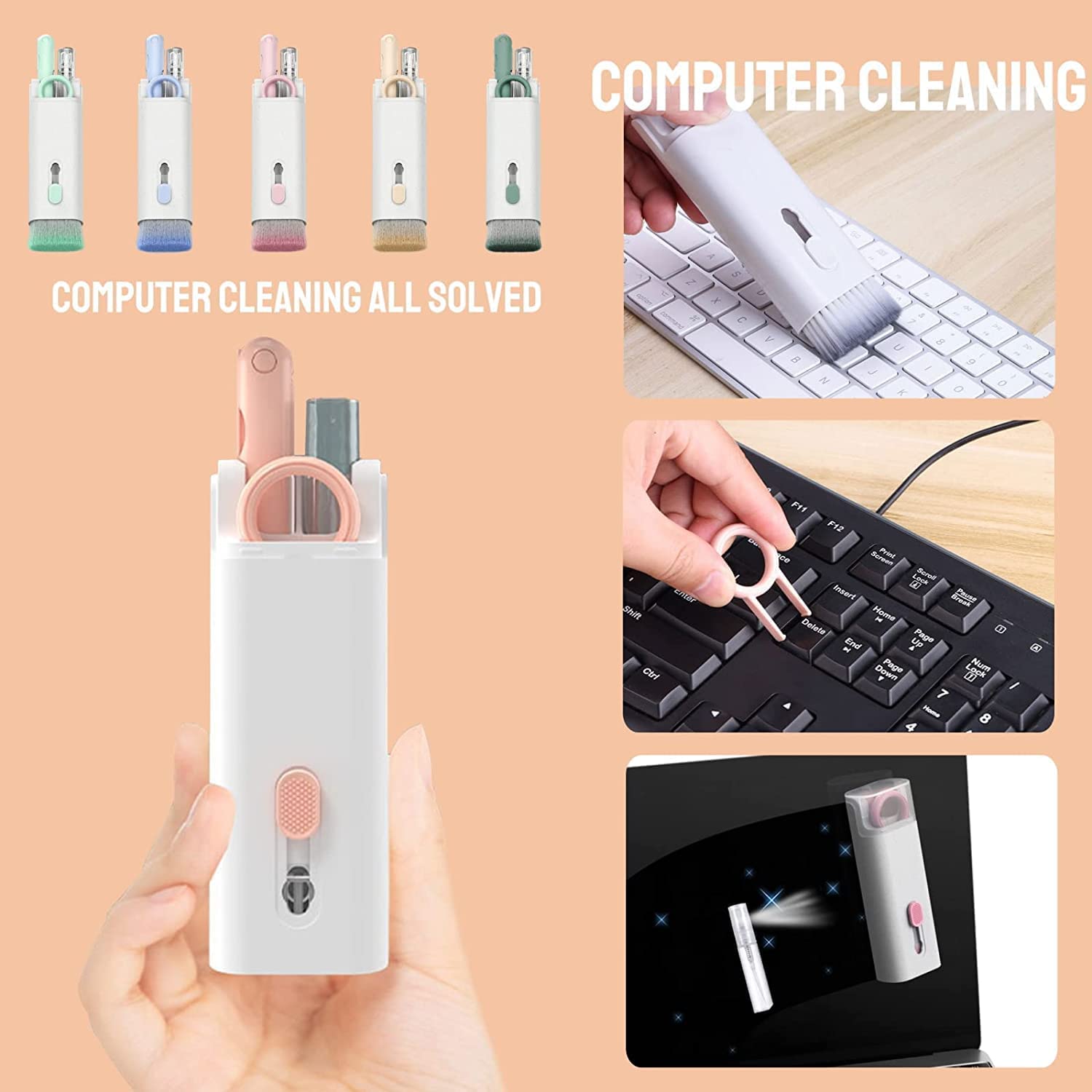 Angled view of the Electronic Cleaner Kit, showing its ergonomic design and various cleaning tools.