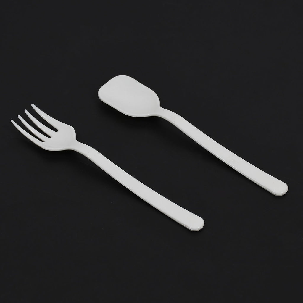 A pack of Quickslice disposable plastic forks and spoons, ideal for party supplies.