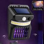 Solar Bug Zapper with motion sensor wall light illuminating an outdoor area.