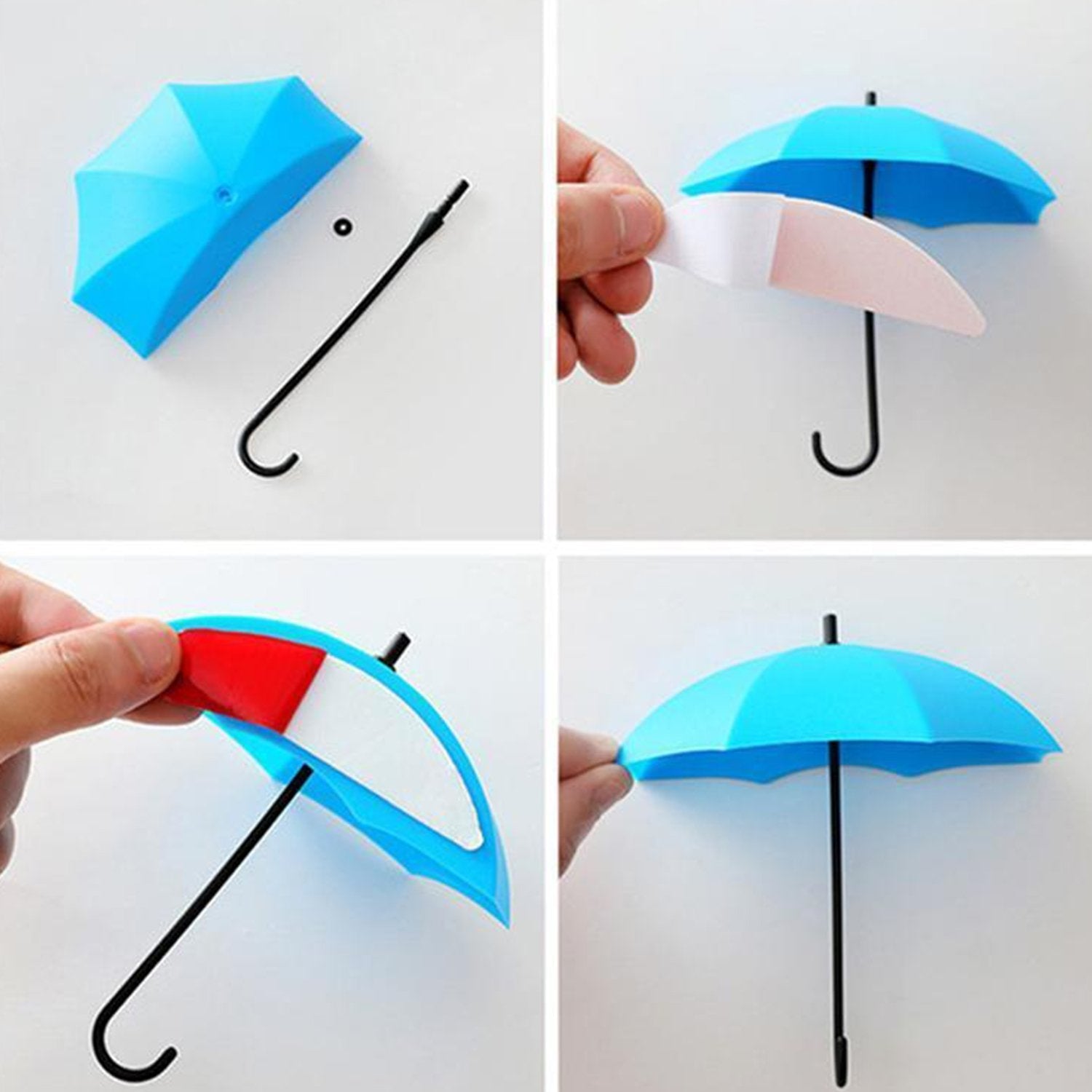 Close-up of a bright yellow umbrella key holder with hooks for keys.