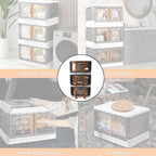 Open plastic wardrobe storage organizer displaying double-door access with multiple layers.