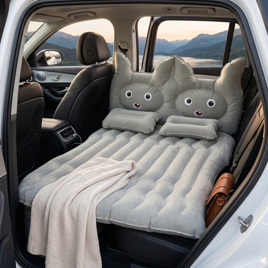 Inflatable car air mattress installed on car back seat for comfort