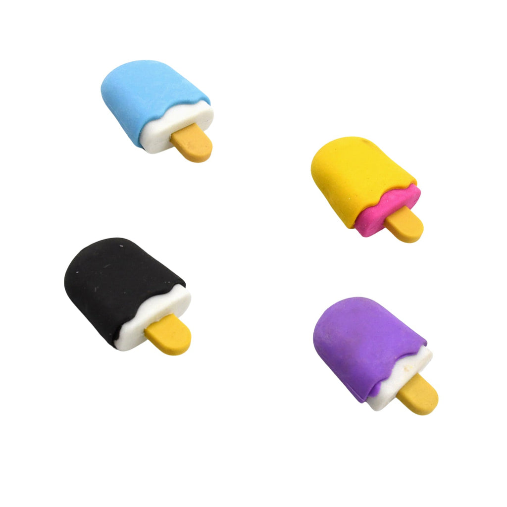 An overhead view of the full Kids Eraser Set, a colorful collection of novelty erasers.