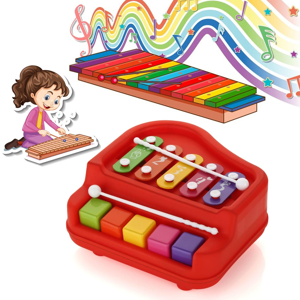 Front view of the Little Learners Baby Piano Xylophone with included hammers.