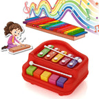 Front view of the Little Learners Baby Piano Xylophone with included hammers.