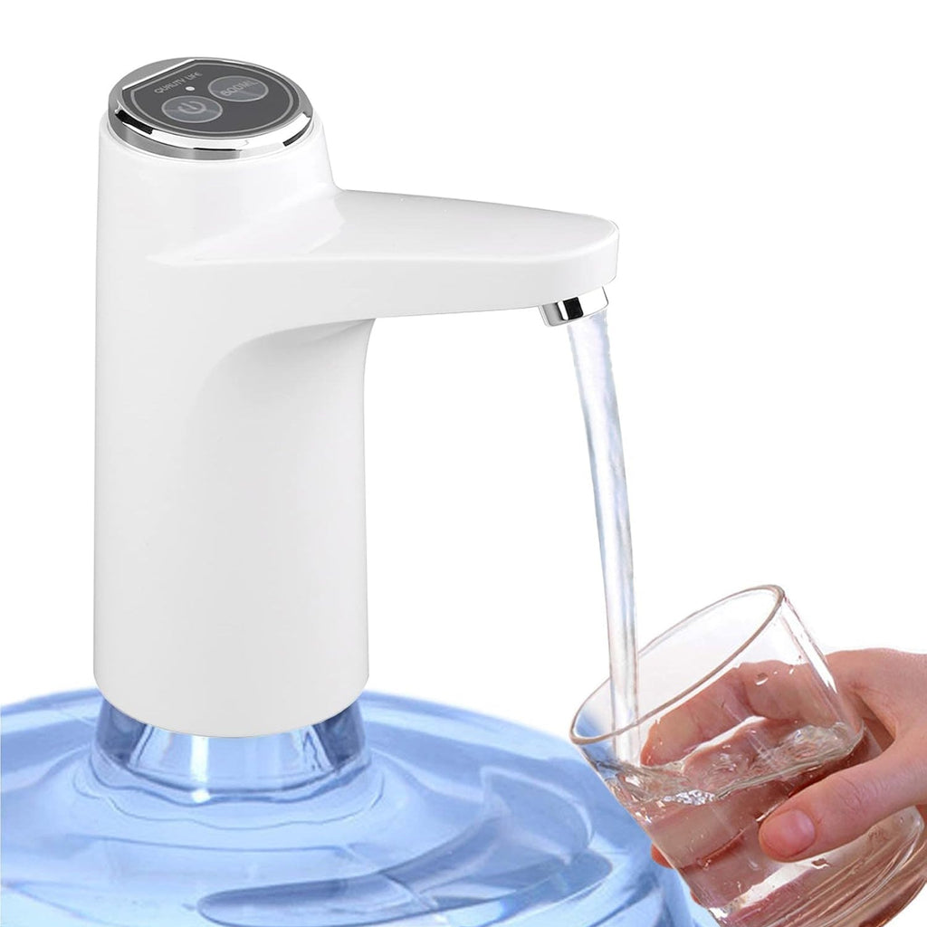 Compact USB electric water pump on a wooden surface, highlighting its sleek design.