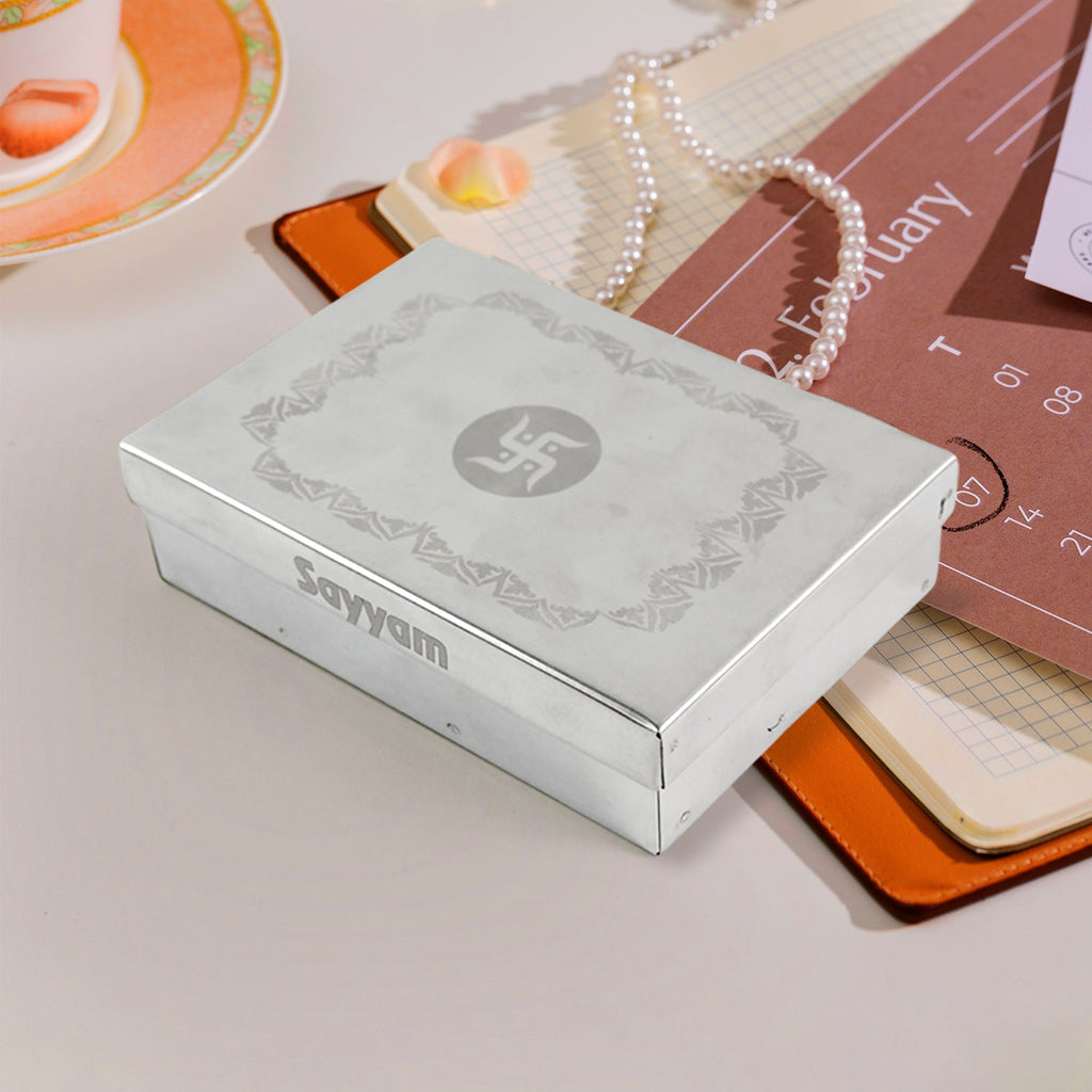 Side profile of the elegant stainless steel jewelry storage box.