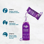 Reusable measuring bottle alongside concentrated floor cleaner sachets