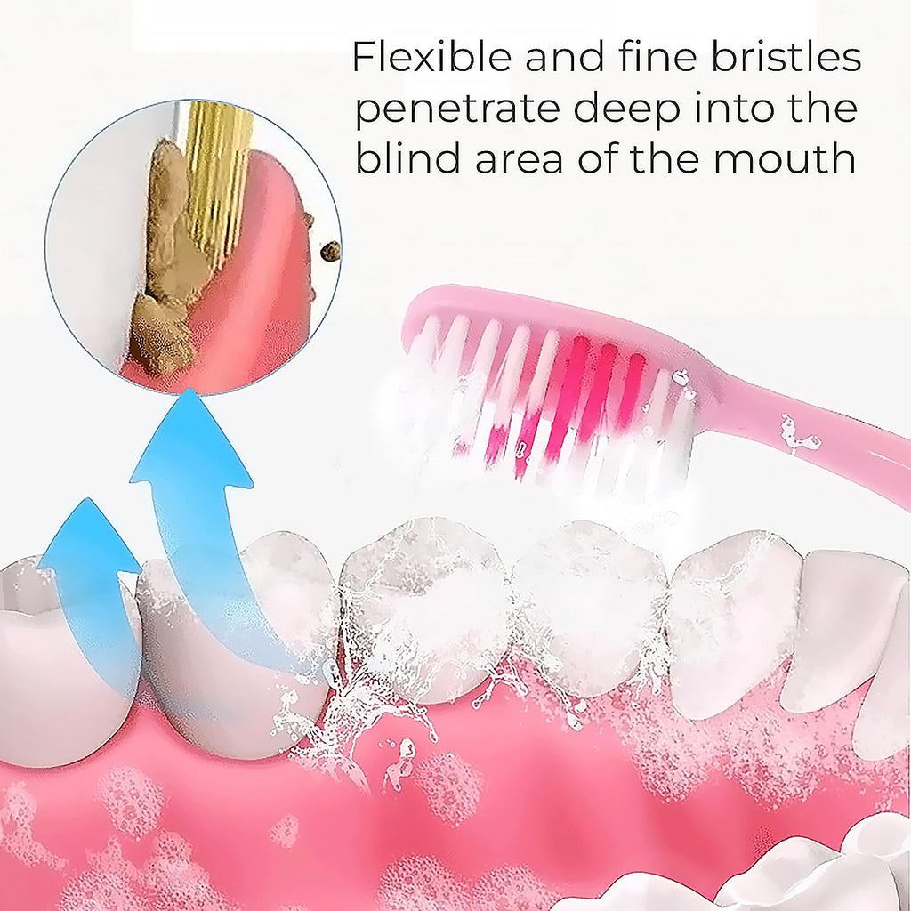 Ergonomic long handle design of the 2-in-1 Toothbrush Tongue Scraper for easy reach.