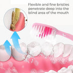 Ergonomic long handle design of the 2-in-1 Toothbrush Tongue Scraper for easy reach.