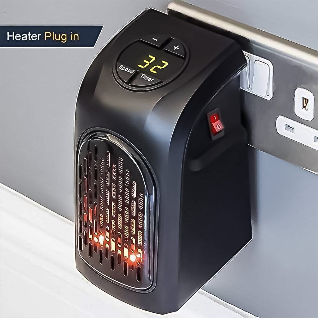 Digital LED display of the mini space heater showing adjustable temperature.
