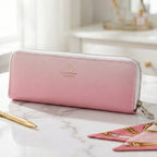 Side view of slim compact makeup brush storage pouch