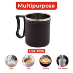 Multipurpose insulated mug in a green hue, perfect for carrying hot or cold beverages.