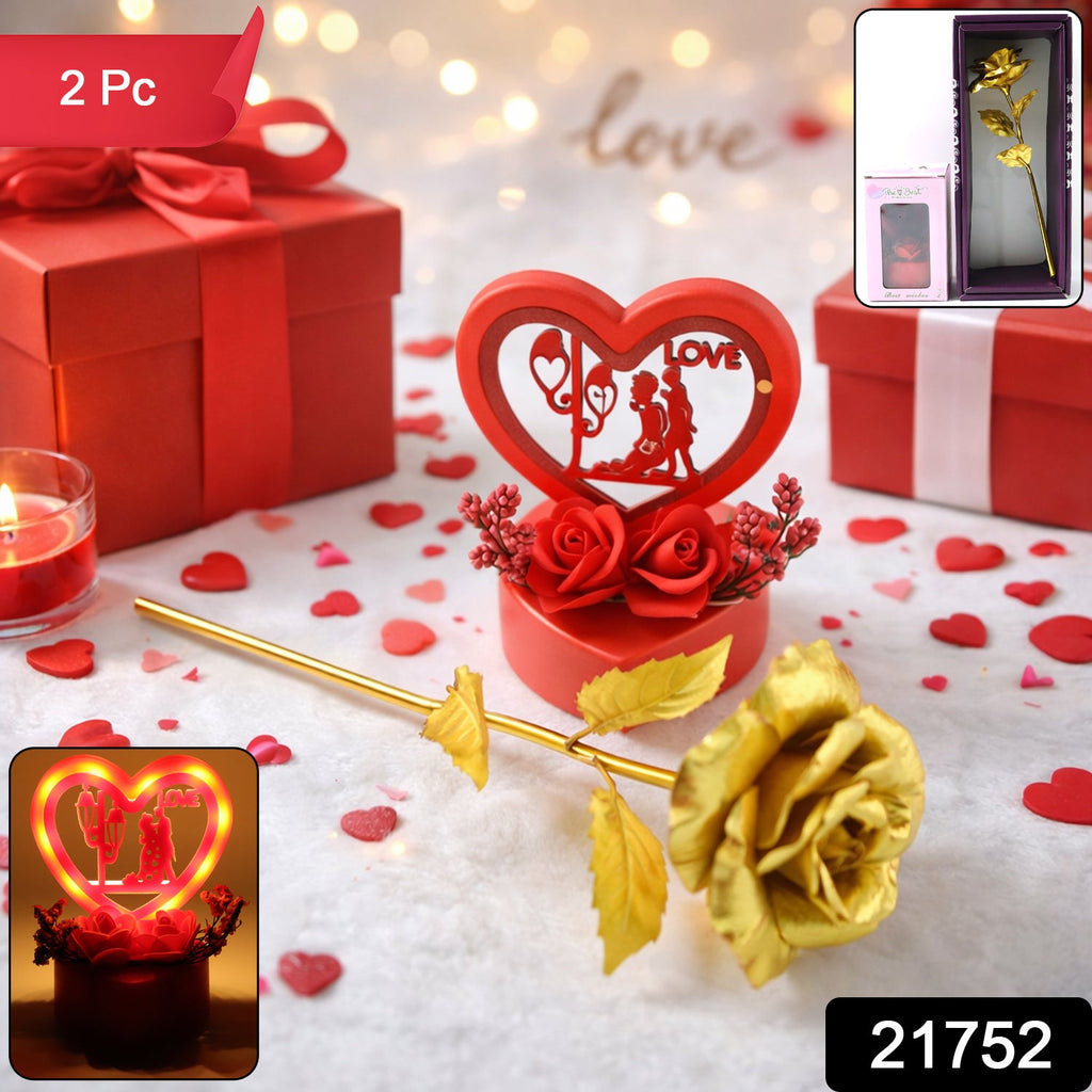 Golden rose flower from Heart Love Decorative Showpiece gift set
