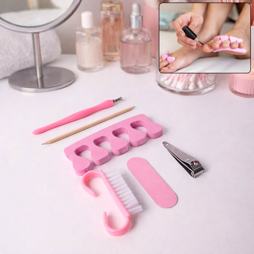 Compact 6-in-1 manicure kit with nail cutter and grooming tools neatly arranged in case