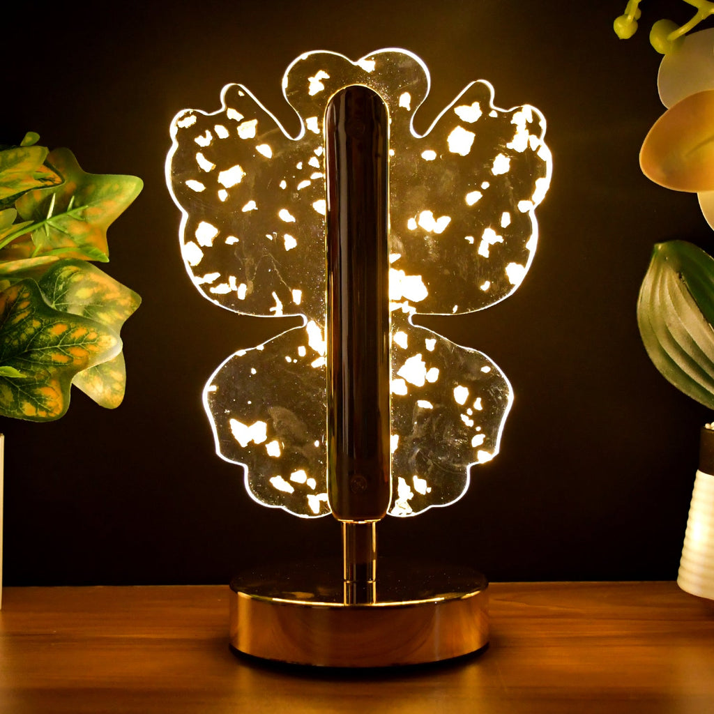 Butterfly-shaped acrylic crystal shade with golden flakes for LED lamp