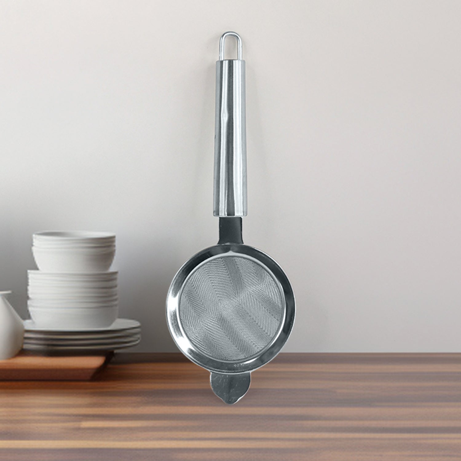 Double mesh filter detail on stainless steel tea strainer
