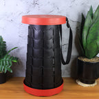 Folded telescopic stool showing compact disc shape for easy storage