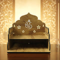 Compact wooden home mandir with Lord Ganesha back panel for pooja