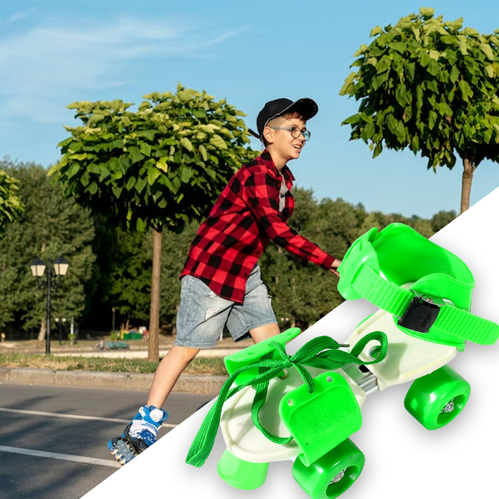 Front view of the adjustable roller skates for children, showcasing padded interior.