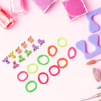 A girl happily wearing a mix design hair clip from the accessories set.