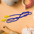Pair of soft silicone ear plugs with a connecting cord for easy handling.