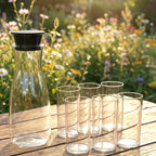Tableware set with plastic jug and glasses for gatherings