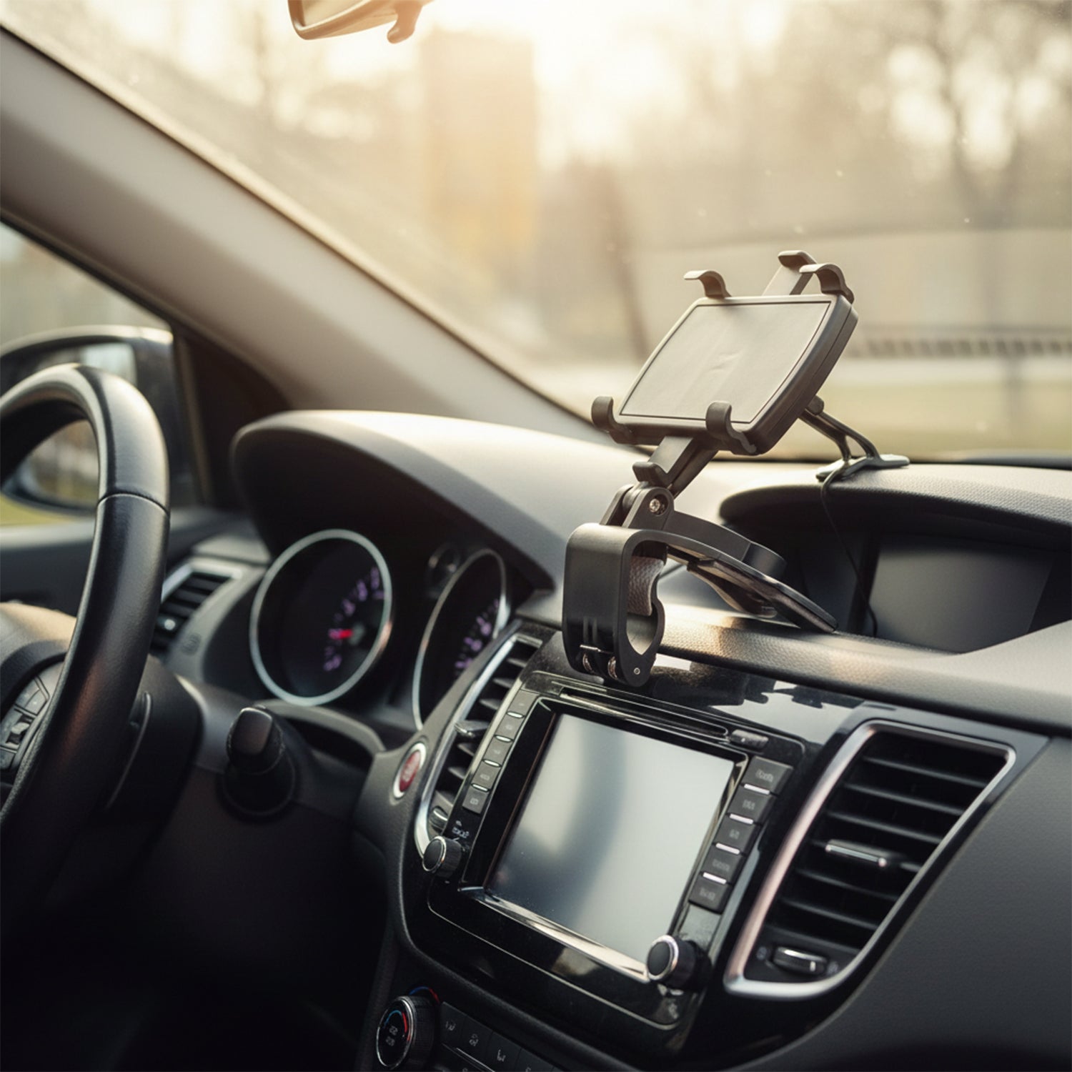 Adjustable mobile phone holder for car dashboard and curved surfaces