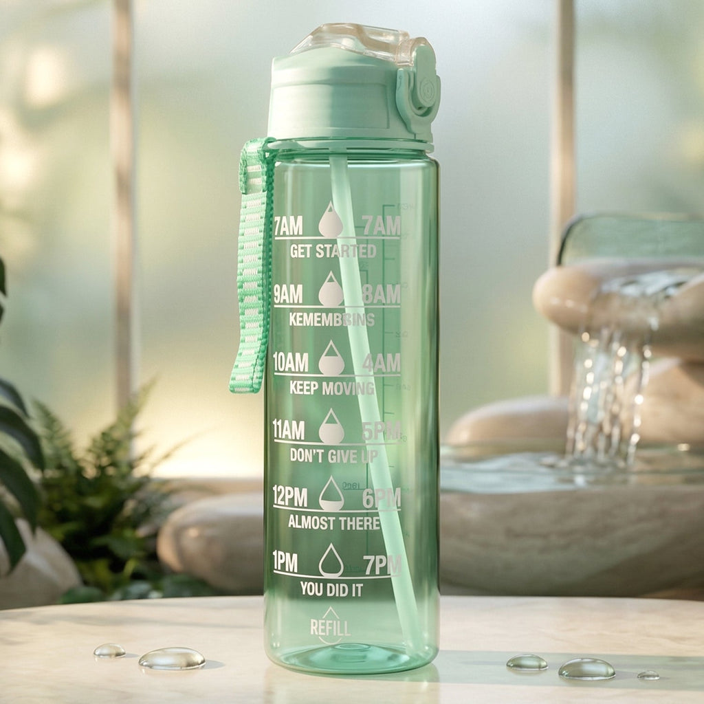 Motivational water bottle with carrying strap for easy portability