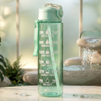 Motivational water bottle with carrying strap for easy portability