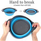 Versatile foldable strainer for fruits, vegetables, and pasta.