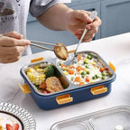 Closed stainless steel lunch box with secure locking lid