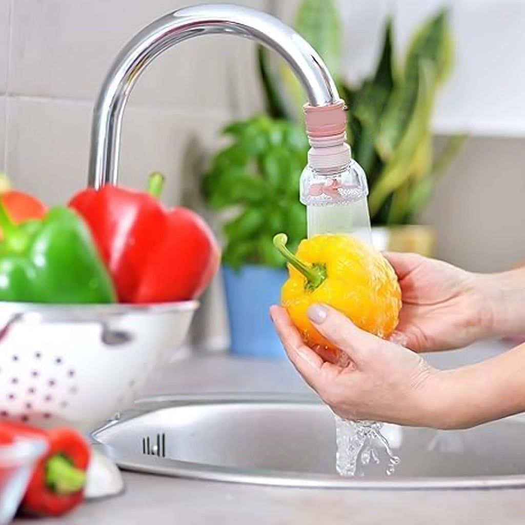 Aqua flex spout extension on sink faucet showing rotation and stretch