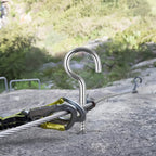 Close view of stainless steel eye hook screw for heavy duty use