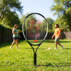 Lightweight tennis racket placed on a black carrying case