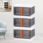 Plastic folding wardrobe organizer with wheels in black and white design
