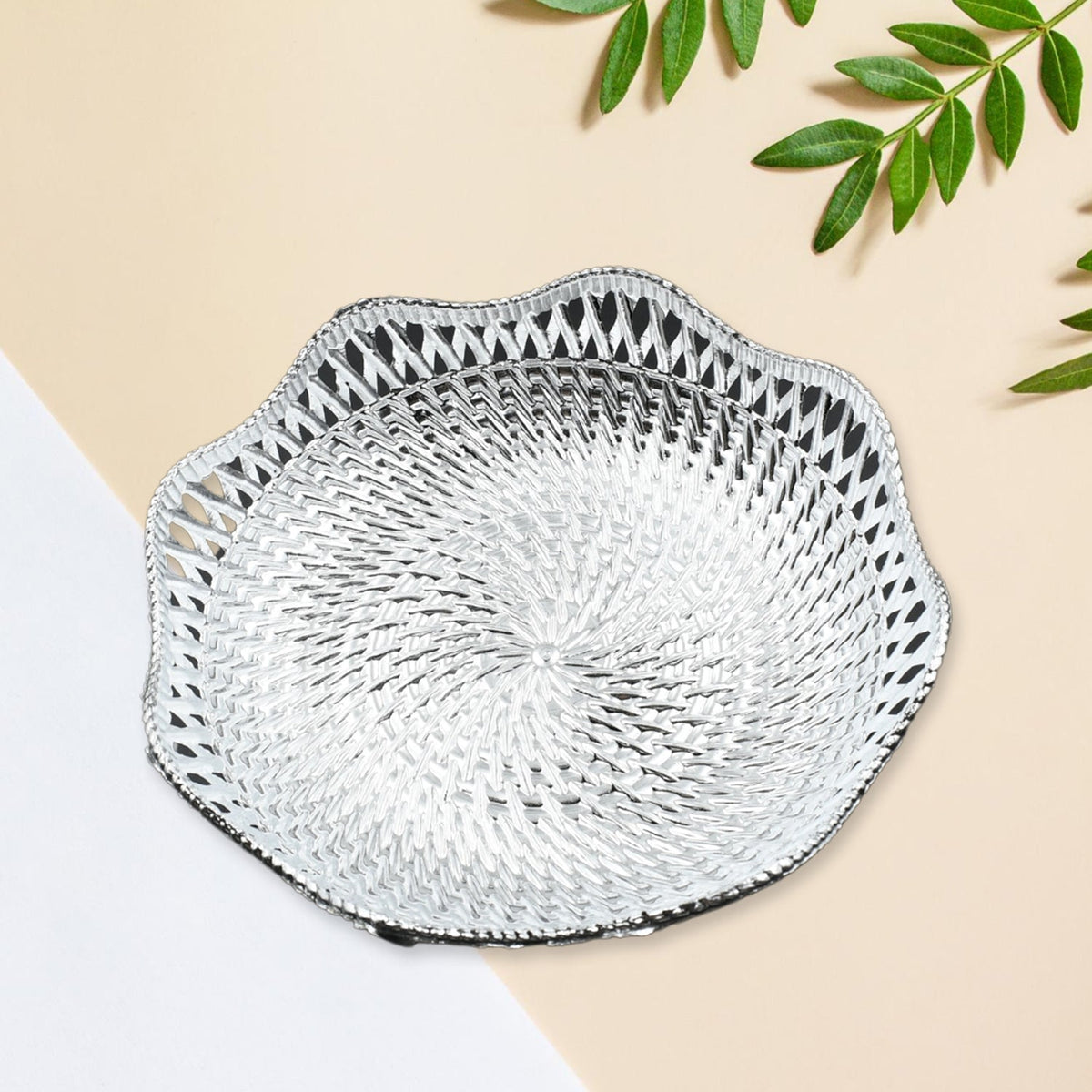 Traditional round mukhwas serving tray in durable plastic.