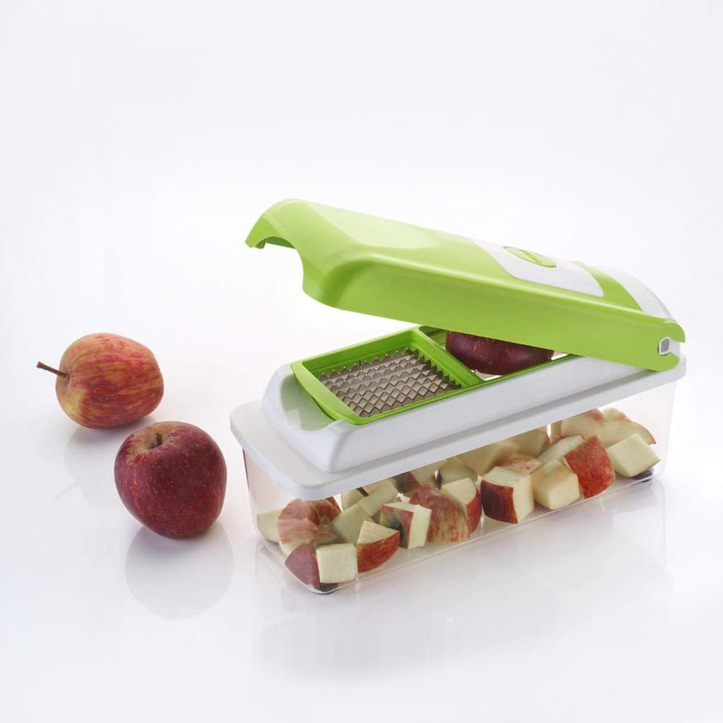 Overview of the multi-purpose slicer with all its detachable components arranged.