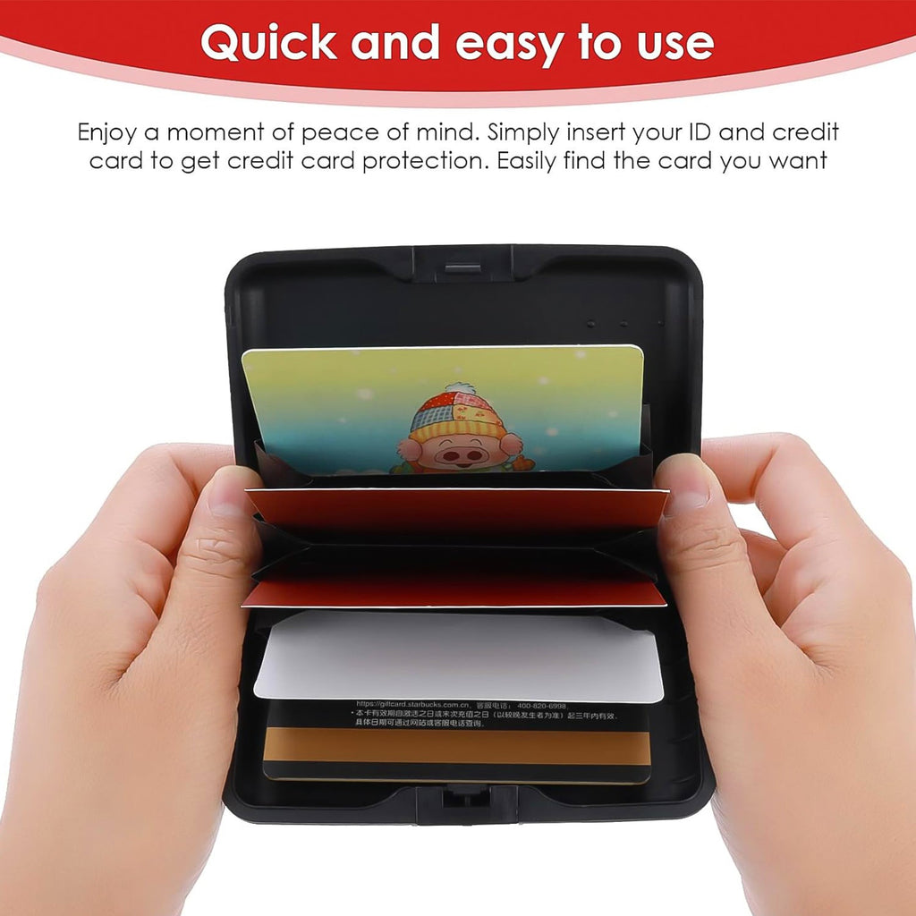 Durable plastic credit card case from JourneyMate, showcasing its robust build and secure locking mechanism.