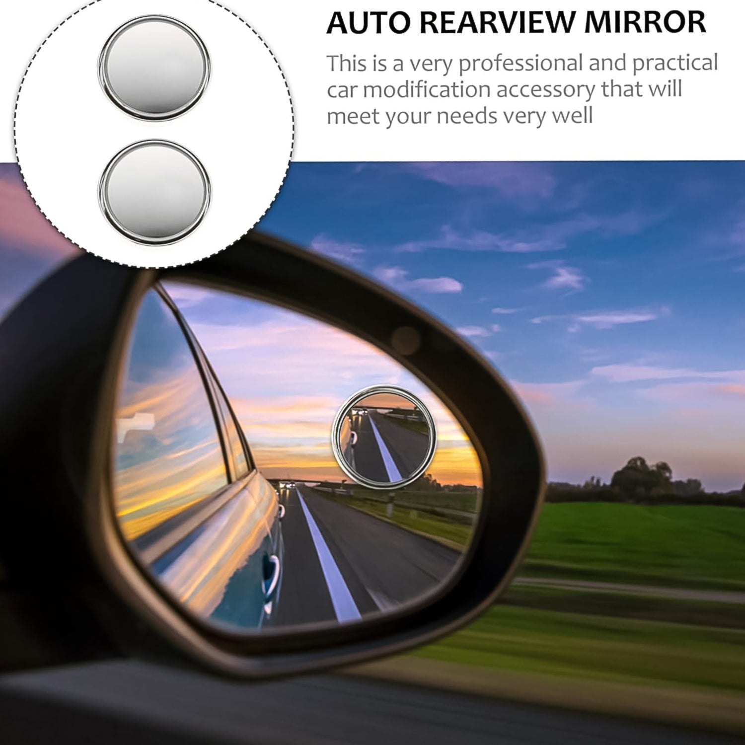Demonstration of the 360° adjustable feature of the car blind spot mirror.