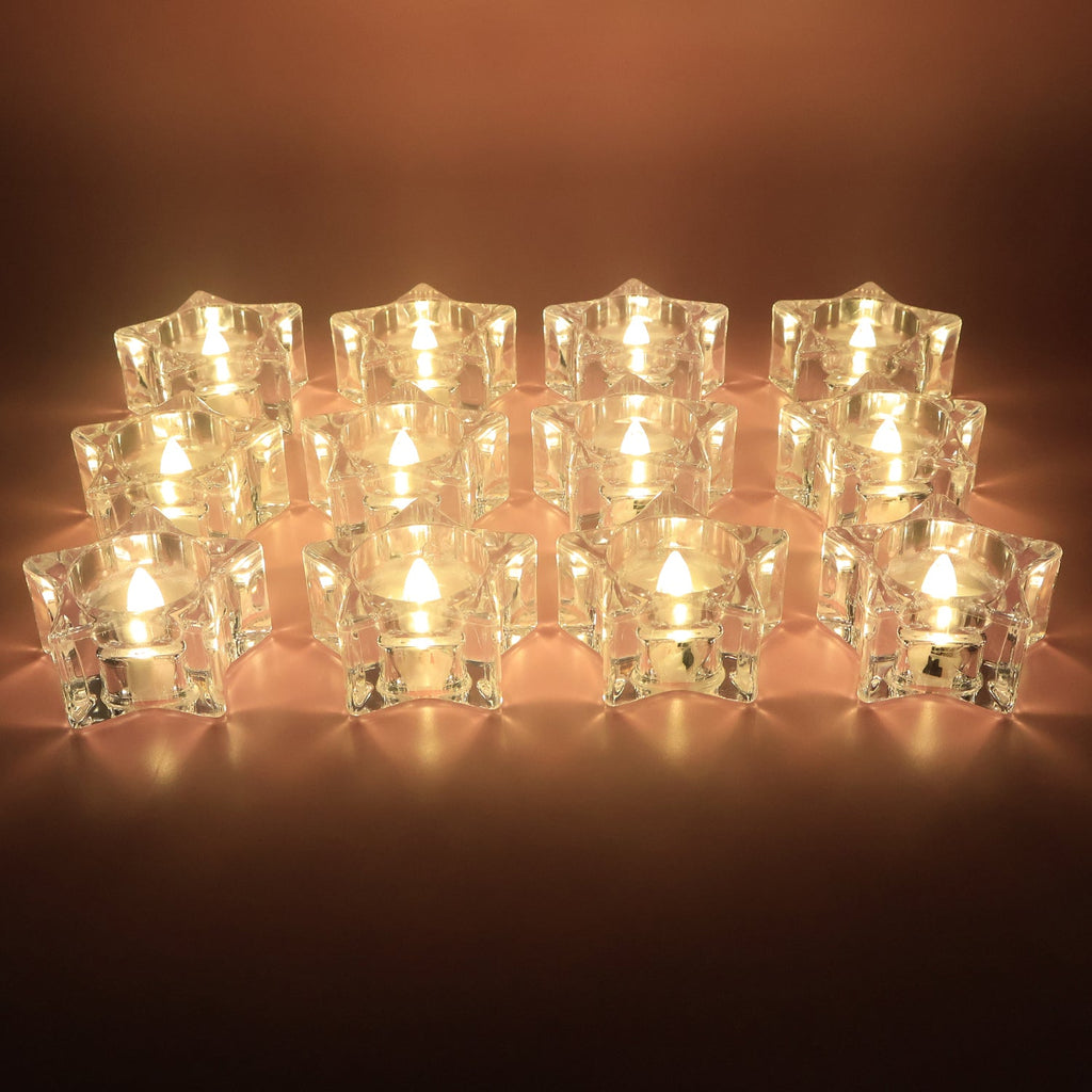 Set of 12 LED crystal-effect flameless smokeless candles for home decoration