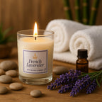 French Lavender soy scented candle in elegant glass jar